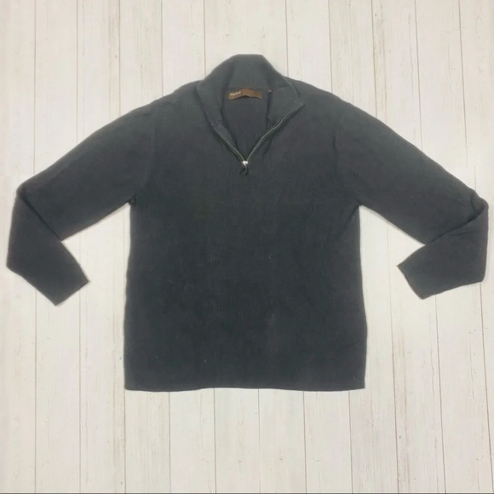 Perry Ellis Men’s Casual Cotton 1/4 Zip Charcoal Sweater, Size XLarge